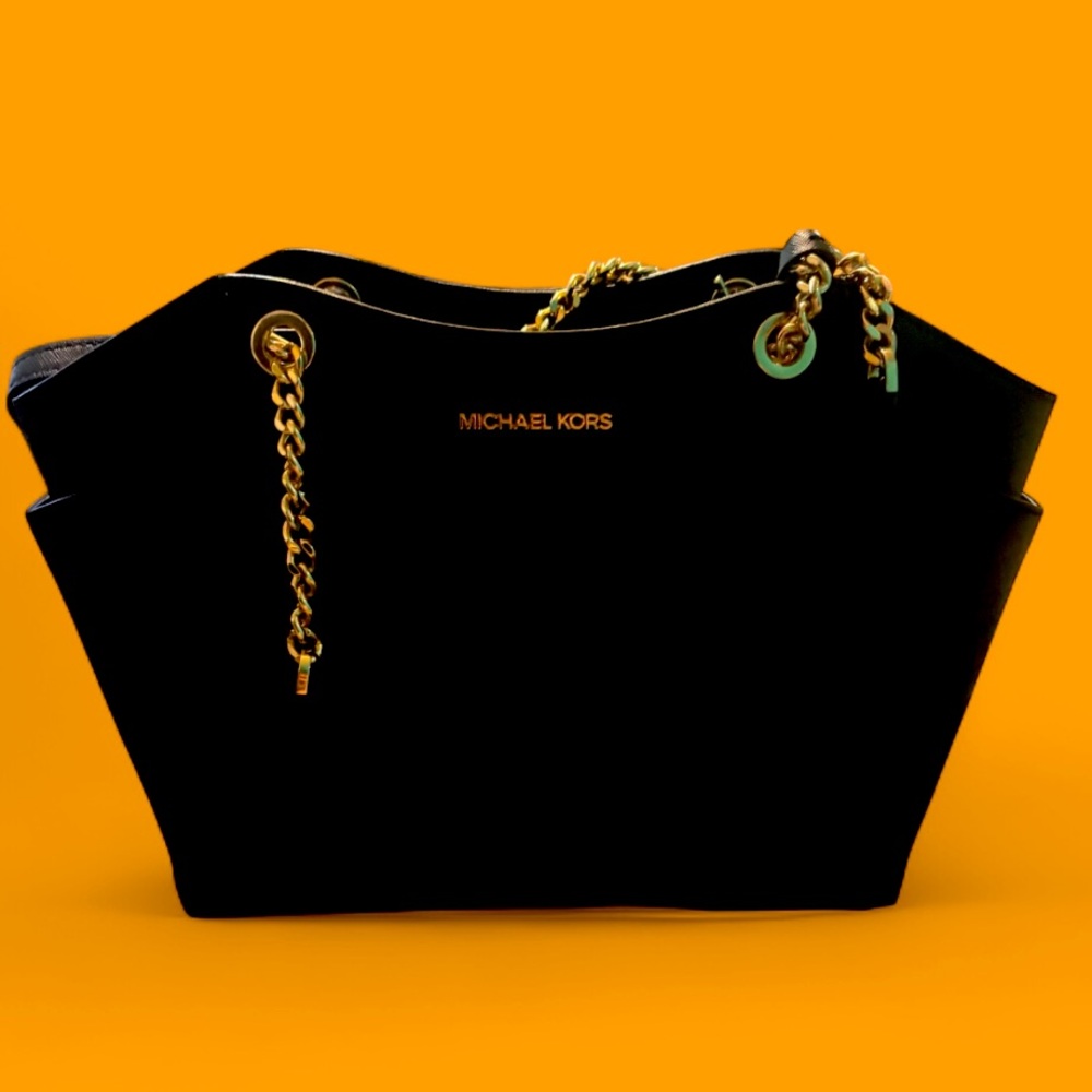 Michael Kors Black Tote with Gold Chain
